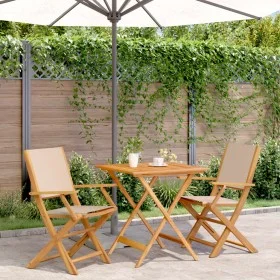 Juego de bistro de 3 piezas tela y madera maciza bej by vidaXL, Garden sets - Ref: Foro24-3281883, Price: 200,81 €, Discount: %
