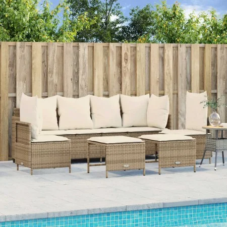 Juego de sofás jardín con cojines 5 pzas ratán sintético beige by vidaXL, Garden sets - Ref: Foro24-3261549, Price: 402,59 €,...