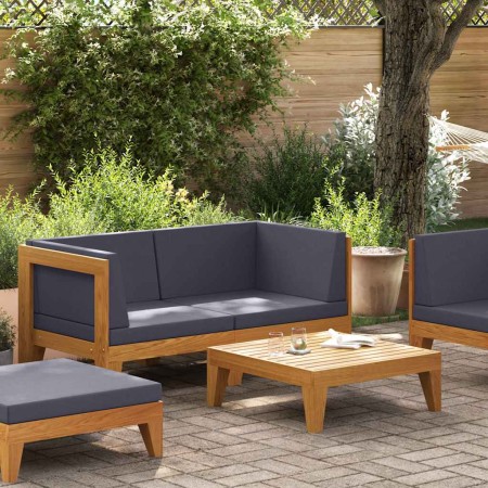 Muebles de jardín 2 piezas con cojines madera maciza de acacia