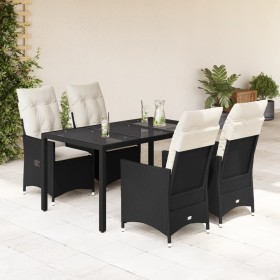 Set de muebles jardín 5 pzas con cojines ratán sintético negro