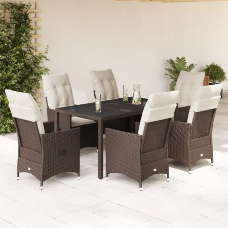 Set comedor de jardín 7 pzas con cojines ratán sintético marrón de vidaXL, Conjuntos de jardín - Ref: Foro24-3276772, Precio:...