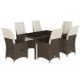 Set comedor de jardín 7 pzas con cojines ratán sintético marrón de vidaXL, Conjuntos de jardín - Ref: Foro24-3276772, Precio:...