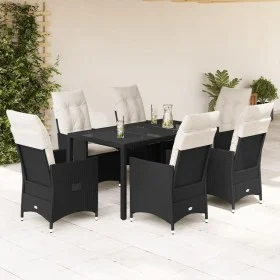 Set de comedor de jardín 7 pzas y cojines ratán sintético negro by vidaXL, Garden sets - Ref: Foro24-3276696, Price: 788,56 €...