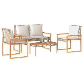 Set de muebles jardín con cojines beige mezcla 4 pzas ratán PE