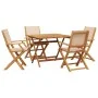 Set de comedor de jardín 5 pzas tela madera maciza beige de vidaXL, Conjuntos de jardín - Ref: Foro24-3281835, Precio: 367,15...