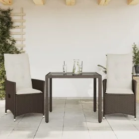 Garden chairs and table with cushions 3 pieces brown PE rattan by vidaXL, Garden sets - Ref: Foro24-3276767, Price: 348,72 €,...