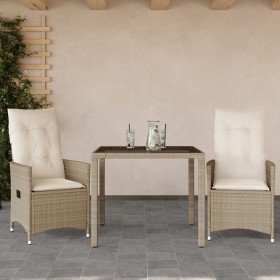 Garden chairs and table 3 pieces synthetic rattan beige cushion by vidaXL, Garden sets - Ref: Foro24-3276799, Price: 325,45 €...