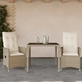 Garden chairs and table 3 pieces synthetic rattan beige cushion by vidaXL, Garden sets - Ref: Foro24-3276799, Price: 340,25 €...