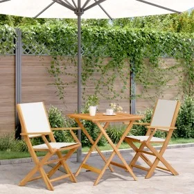 Cream White Fabric and Solid Wood 3-Piece Bistro Set by vidaXL, Garden sets - Ref: Foro24-3281880, Price: 177,07 €, Discount: %