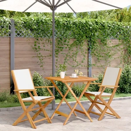 3-teiliges Bistro-Set aus cremeweißem Stoff und Massivholz von vidaXL, Gartensets - Ref: Foro24-3281880, Preis: 180,74 €, Rab...