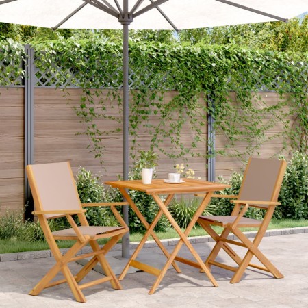 3-teiliges Bistroset aus taupefarbenem Stoff und Massivholz von vidaXL, Gartensets - Ref: Foro24-3281882, Preis: 207,13 €, Ra...