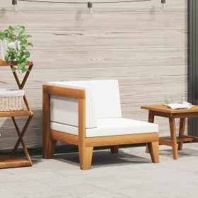 Sofá de esquina seccional y cojines blanco crema madera acacia