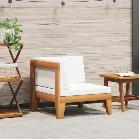 Sofá de esquina seccional y cojines blanco crema madera acacia