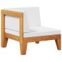 Sofá de esquina seccional y cojines blanco crema madera acacia