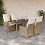 5-teiliges Garten-Essset mit beigen Kissen aus synthetischem Rattan von vidaXL, Gartensets - Ref: Foro24-3276802, Preis: 544,...