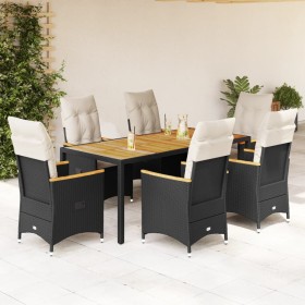 7-teiliges Garten-Essset und schwarze Kissen aus synthetischem Rattan von vidaXL, Gartensets - Ref: Foro24-3276837, Preis: 75...