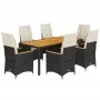 7-teiliges Garten-Essset und schwarze Kissen aus synthetischem Rattan von vidaXL, Gartensets - Ref: Foro24-3276837, Preis: 75...