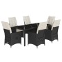 Set de comedor de jardín 7 pzas y cojines ratán sintético negro de vidaXL, Conjuntos de jardín - Ref: Foro24-3276697, Precio:...