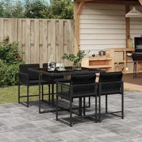 5-teiliges Gartenmöbel-Set mit schwarzen synthetischen Rattankissen von vidaXL, Gartensets - Ref: Foro24-3211435, Preis: 282,...