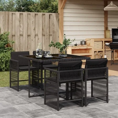 5-teiliges Gartenmöbel-Set mit schwarzen synthetischen Rattankissen von vidaXL, Gartensets - Ref: Foro24-3211615, Preis: 305,...