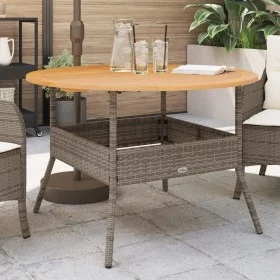 Garden table gray PE rattan wooden surface Ø110x71 cm by vidaXL, Garden tables - Ref: Foro24-368626, Price: 153,49 €, Discoun...