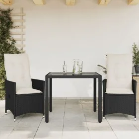 Table and chairs with cushions 3 pieces black synthetic rattan by vidaXL, Garden sets - Ref: Foro24-3276691, Price: 322,88 €,...