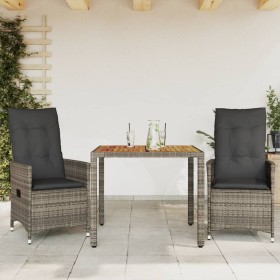 Garden chairs and table with cushions 3 pieces gray PE rattan by vidaXL, Garden sets - Ref: Foro24-3276723, Price: 296,90 €, ...