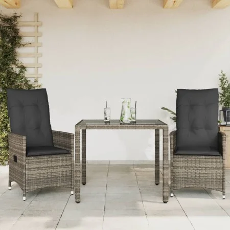 Gartenstühle und Tisch mit Kissen 3 Stück graues PE-Rattan von vidaXL, Gartensets - Ref: Foro24-3276735, Preis: 337,42 €, Rab...