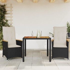 Tisch und Stühle mit Kissen, 3 Stück, schwarzes synthetisches Rattan von vidaXL, Gartensets - Ref: Foro24-3276831, Preis: 314...