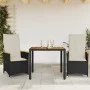 Mesita y sillas con cojines 3 piezas ratán sintético negro de vidaXL, Conjuntos de jardín - Ref: Foro24-3276831, Precio: 326,...