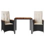 Tisch und Stühle mit Kissen, 3 Stück, schwarzes synthetisches Rattan von vidaXL, Gartensets - Ref: Foro24-3276831, Preis: 314...