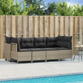Gartensofa- und Kissenset, 5-teilig, hellgraues synthetisches Rattan von vidaXL, Gartensets - Ref: Foro24-3261526, Preis: 397...
