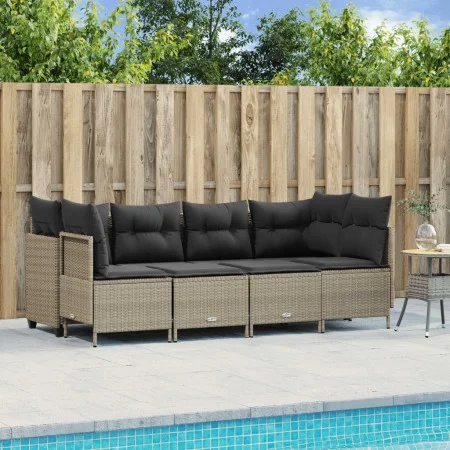 Garden sofa and cushion set 5 pieces light gray synthetic rattan by vidaXL, Garden sets - Ref: Foro24-3261526, Price: 397,05 ...
