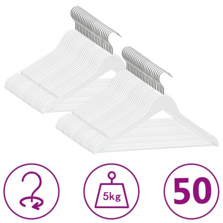 Juego de perchas ropa 50 uds antideslizantes madera dura blanco