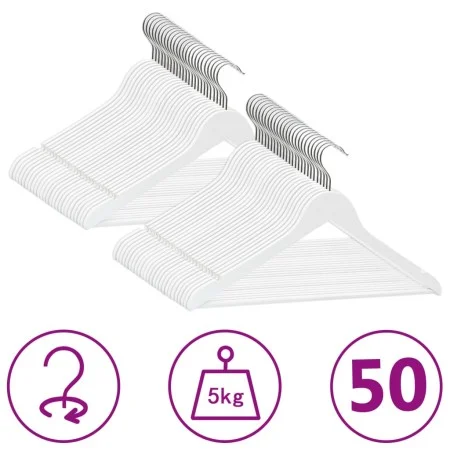 Juego de perchas ropa 50 uds antideslizantes madera dura blanco de vidaXL, Perchas - Ref: Foro24-289915, Precio: 69,36 €, Des...