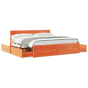 Estructura de cama cajones madera pino marrón cera 180x200 cm