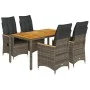 Set comedor de jardín 5 piezas con cojines ratán sintético gris de vidaXL, Conjuntos de jardín - Ref: Foro24-3276846, Precio:...