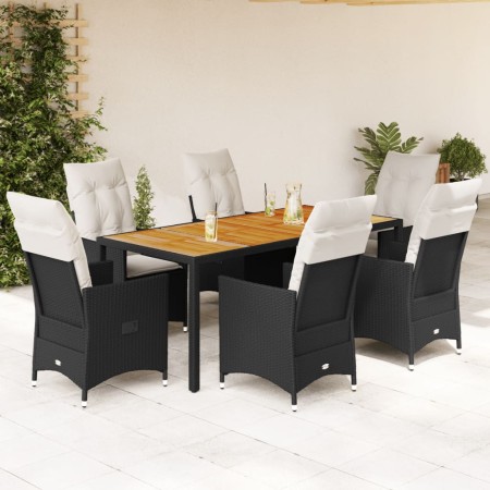 7-teiliges Garten-Essset und schwarze Kissen aus synthetischem Rattan von vidaXL, Gartensets - Ref: Foro24-3276685, Preis: 78...