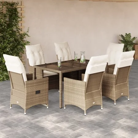 7-piece garden dining set with beige synthetic rattan cushions by vidaXL, Garden sets - Ref: Foro24-3276804, Price: 803,34 €,...
