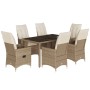 7-teiliges Garten-Essset mit beigen Kissen aus synthetischem Rattan von vidaXL, Gartensets - Ref: Foro24-3276804, Preis: 803,...