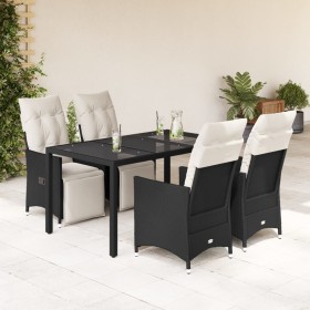 Set de muebles jardín 5 pzas con cojines ratán sintético negro