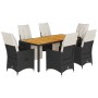 7-teiliges Garten-Essset und schwarze Kissen aus synthetischem Rattan von vidaXL, Gartensets - Ref: Foro24-3276859, Preis: 82...