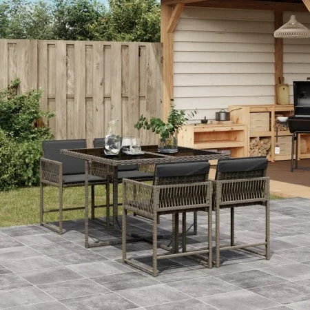 Set comedor de jardín 5 piezas con cojines ratán sintético gris by vidaXL, Garden sets - Ref: Foro24-3211436, Price: 288,31 €...