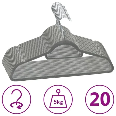 Set of 20 non-slip gray velvet clothes hangers by vidaXL, Hangers - Ref: Foro24-289917, Price: 18,82 €, Discount: %
