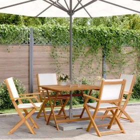Set de comedor de jardín 5 pzas tela madera maciza blanco crema by vidaXL, Garden sets - Ref: Foro24-3281832, Price: 313,49 €...