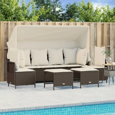 Garten-Essgruppe, 5-teilig, mit braunen Kunststoff-Rattan-Kissen. von vidaXL, Gartensets - Ref: Foro24-3261552, Preis: 430,18...