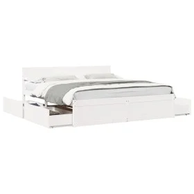 Bed frame with drawers solid white pine wood 180x200 cm by vidaXL, Beds and slatted bases - Ref: Foro24-3282340, Price: 332,9...