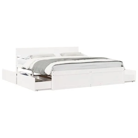Bed frame with drawers solid white pine wood 180x200 cm by vidaXL, Beds and slatted bases - Ref: Foro24-3282340, Price: 332,9...