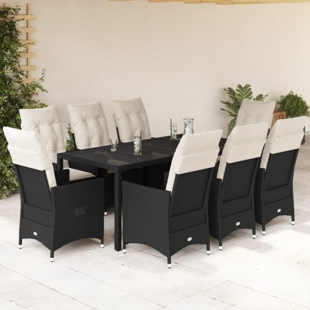 Set de comedor de jardín 9 pzas y cojines ratán sintético negro by vidaXL, Garden sets - Ref: Foro24-3276699, Price: 1,00 €, ...