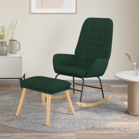 Sillón mecedora con taburete tela verde oscuro